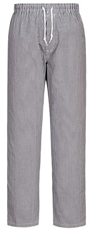 Portwest C079 Pantaloni Bromley da Chef in Cotone 100% Traspirante | Quadri neri, S, Vita Elasticizzata Regolabile Con Cordino, Cerniera Nascosta, Tasca Sicura Posteriore, Lavaggio A 60°C