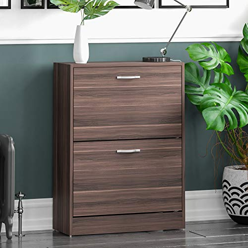 Armario con 2 cajones para organizar y almacenar Zapatos, de la Marca Home Discount; Zapatero de Madera de Nogal con Dos cajones