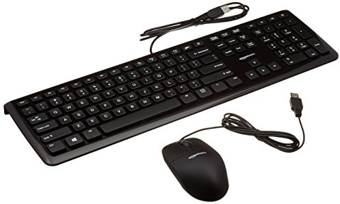 Amazon Basics USB Wired Computer Keyboard and Mouse Bundle Pack, Plug and Play, Black, 10-Pack
