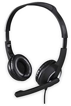 Hama PC Headset mit Mikrofon (Ultra leichte Kopfhörer, On-Ear Ohrhörer, gepolsterte Ohrmuscheln, Stereo, Computer-Kopfhörer mit Lautstärkeregler am Kabel, 2 m Kabellänge, 3,5 mm Klinke) schwarz