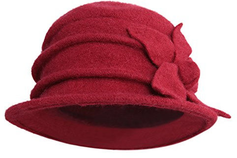 LAEMILIA Casquette Beret Chapeau Cloche Femme Printemps Fleur Marguerite Elégante Hiver Laine Chaud Douce (Rouge)