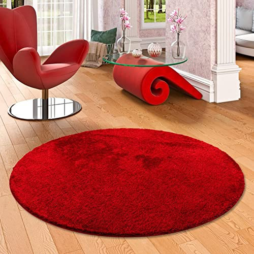 Palace Hochflor Shaggy Teppich Weinrot Rund in 7 Größen