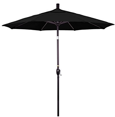 California Umbrella 7.5' Round Aluminum Market Umbrella, Crank Lift, Push Button Tilt, Bronze Pole, Canvas Black