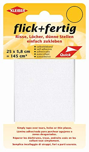 Kleiber 43074 Flick + fertig Selbstklebender Nylon Ausbesserungsflicken, 100% Polyamid, weiß 25 x 5,8 x 0,02 cm, (145 cm²)
