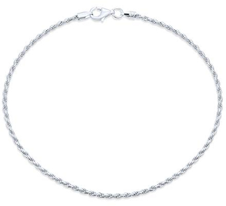 Bling Jewelry Strong Cable Rope Chain Anklet Ankle Bracelet For Women Teens .925 Sterling Silver 10 Inch Made in Italy