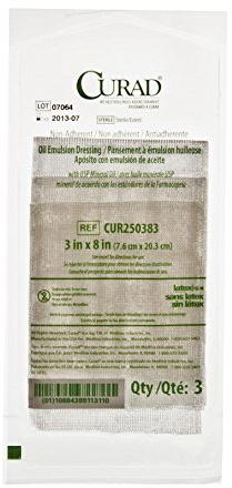 CURAD Sterile Non-Adherent Oil Emulsion Gauze Dressing, 3 x 8, Perfect fro Wound Care, Pack of 3