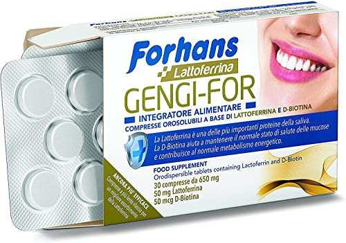 Forhans, Integratore Alimentare Gengi-For, con Lattoferrina e D-Biotina, Azione Antibatterica e Anti Infiammatoria Naturale per il Cavo Orale, Senza Zucchero, 30 Compresse Orosolubili