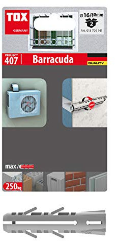 TOX 13700141 16x80 mm, Spreizdübel Barracuda, Dübel speziell für Vollstein und Beton mit sehr hohen Haltewerten, zuverlässige Befestigungen und einfache Montage, 2 Stück im Blister, 013700141, grau