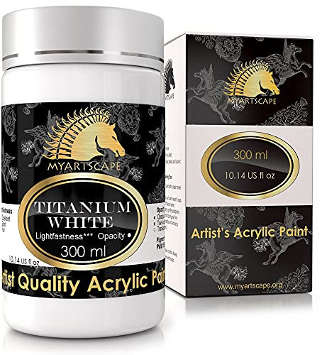 Myartscape Titanium White Acrylic Paint - 300ml Bottle (10oz) - Artist Quality - Lightfast - Heavy Body - Vibrant Color - Great Tinting Strength - Professional Grade Paints