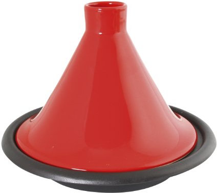 Crealys 509833, Tajine en fonte émaillée noire Ø 31 cm - couvercle en terre-cuite émaillée rouge - compatible avec toutes sources de chaleur y compris Four et Induction