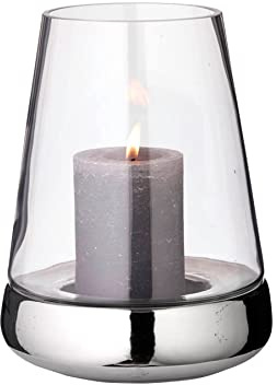 EDZARD Windlicht Kerzenglas Bora, 2-teilig, Keramik vernickelt und Glas, Höhe 28 cm, Durchmesser 18 cm