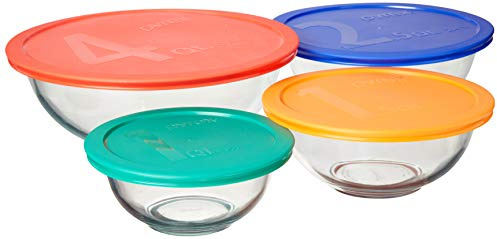 Pyrex Smart Essentials Glass Bowls with Plastic Lids, 8-Piece Set