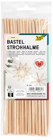 Folia 961 - Cannucce per bricolage, in paglia, naturale, lunghezza ca. 22 cm, 50 pezzi, per creare stelle e figure