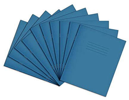 Rhino 8 x 6.5 Exercise Books, 48-Page / 8mm Lined with Margin Paper Notebook, 10-Pack, Writing Book, Office & School Stationery Supplies, Light Blue