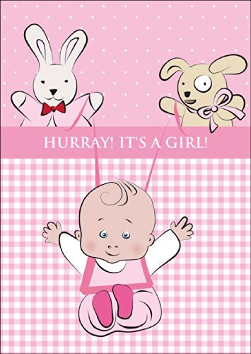 Kartenkaufrausch Tolle Babykarte (Mädchen), Glückwunsch Grußkarte zur Geburt mit Baby Girl mit Stofftieren: Hurray! It's a girl! • niedliche Willkommens Gratulations Grußkarte
