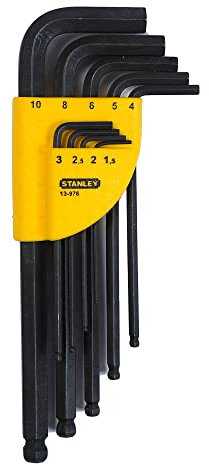 Stanley 1-13-976 Clés Mâles Longues à Tête Sphérique Sur Support 1,5 à 10 Mm Fabriquées en France - Acier Au Silicium - Normes Iso 2936 et Din 911 - 9 Pièces