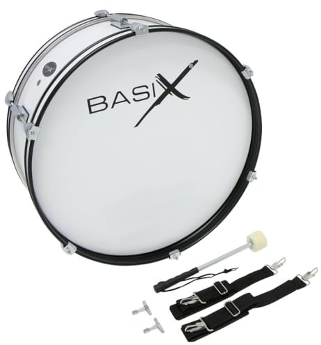 GEWA Junior Marching Bassdrum, marschtromma 22 x 7, träkärl vit, inkl. bärrem och klubbor
