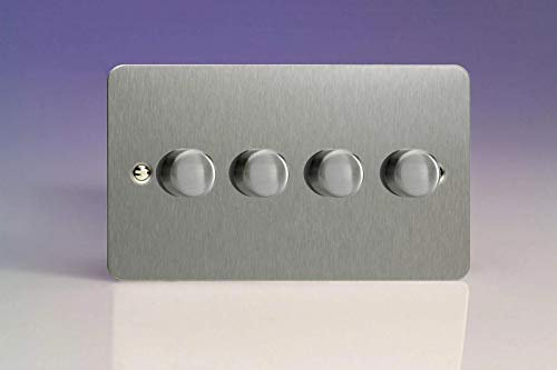 Varilight 4-Gang 2-Way V-Pro Push On/Off Rotary LED Dimmer 4 x 0-120W (Twin Plate) Brushed Steel
