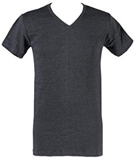 HEAT HOLDERS Mens 1 Pack V Neck Short Sleeved Thermal Vest Large Charcoal