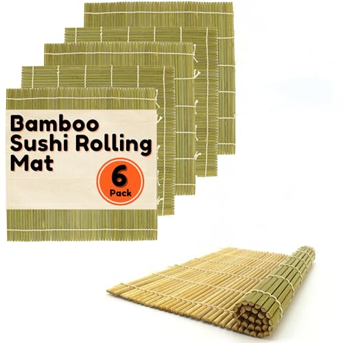 BambooMN 6x Green Bamboo Sushi Rolling Mat Set, Bulk Sushi Roller Mats 9.5, All Natural Bamboo