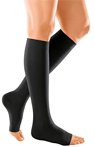 medi mediven plus Kompressions Kniestrümpfe Unisex | Medizinische Kompressionsstrümpfe CCL2 für Damen und Herren | Schwarz | Größe IV | offene Spitze | normal