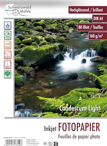 Schwarzwald Mühle Beschichtetes Fotopapier: 80 Bl. Fotopapier Candescum Light 2-seitig glossy (Druckerpapier für Fotos, A4-Foto-Papiere, Mappe)