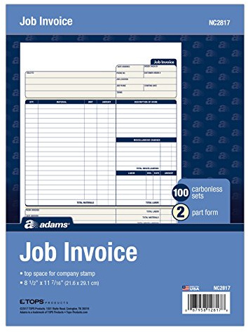 Adams Formularios de factura de trabajo, 2 partes sin carbono, para facturación de servicio y reparación, 100 juegos individuales por paquete (NC2817), blanco, 8-1/2 x 11 pulgadas
