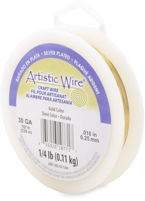 Artistic Wire, 30 Gauge Silver Plated Tarnish Resistant Colored Copper Craft Wire, Gold Color, 787 ft