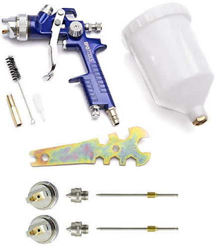 IPOTOOLS Pistolet à Peinture HVLP H-827P - Professionnel Pour Carrosserie, Godet 600 ML, Buse Acier Inoxydable 1.3mm + 2 Jeux de Buses 1.7mm & 2.0mm