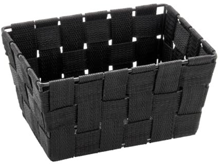 WENKO Aufbewahrungskorb Adria Mini Schwarz - Badkorb, rechteckig, Kunststoff-Geflecht, Polypropylen, 19 x 9 x 14 cm, Schwarz Mini Long