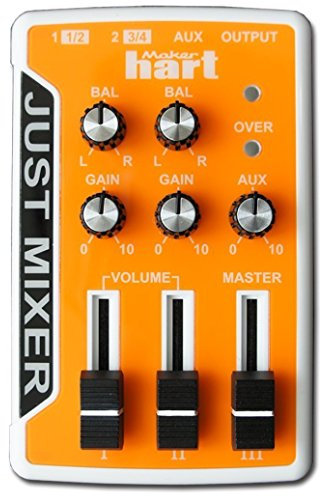 JUST MIXER - Mezclador Audio/DJ - Mezclador de audio de bolsillo portátil alimentado con batería/USB - 3 canales estéreo (3,5mm﻿) e interruptor On/Off (Naranja)