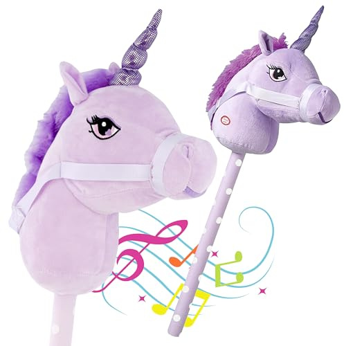 The Magic Toy Shop Purple Unicorn Hobby Horse - Ride-On Stick Toy, 81cm