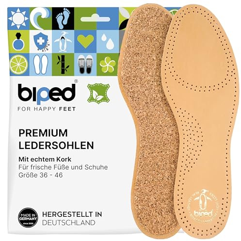 biped solette in pelle per scarpe – plantari con fondo in vero sughero naturale – solette traspiranti anti-sudore in pelle conciata al vegetale per uomo e donna z2229(44)