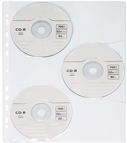 Grafoplas - Bolsa de 10 Fundas CD, A4, Polipropileno Liso, Transparente, Número de Taladros 11, Medidas 13,7x13,4 cm, Con 3 Compartimentos por Hoja