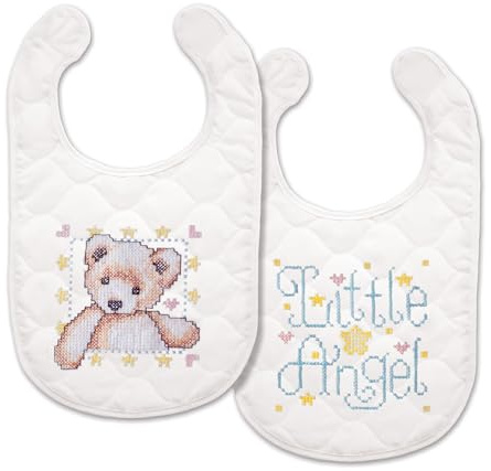 Tobin T21708 Angel Bib Pair Stamped Cross Stitch Kit, 9 by 14-Inch, White, 9 x 14, Set of 2