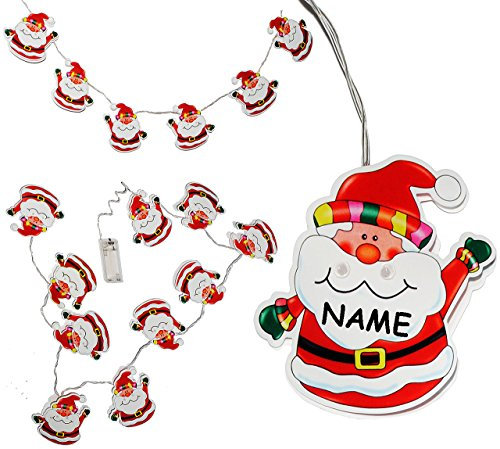 10 TLG. Lichterkette LED - Weihnachtsmann - Laterne mit Batterie - incl. Name - elektrisch kabellos INNEN - Weihnachten - batteriebetrieben Lampionkette P..