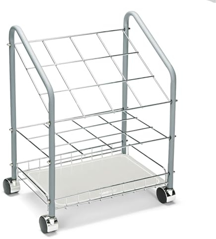 Scranton & Co Tubular Steel Wire Roll File, 18 3/8 W x 14.25 D x 23 3/8 H, Chrome Plated Grids, 12 Compartments, Light Gray Finish, Twin Wheel Casters, Lightweight Organizer for Office or