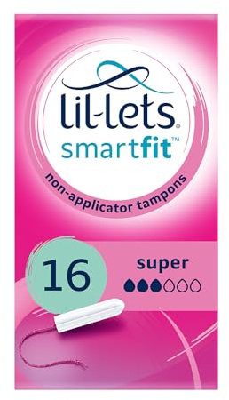 Lil-Lets Non-Applicator Super Tampons, 16 Count (Pack of 1), For Medium to Heavy Flow, 3 Droplets, Plant-Based, SmartFit™ Non-App Tampon