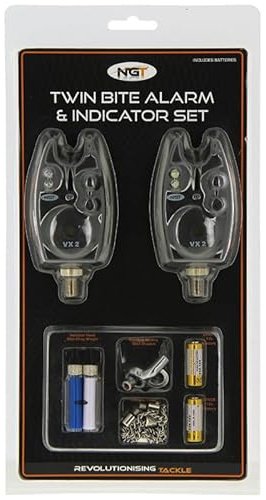 Carp Fishing Bite Alarm Set With 2 x Alarms 2x Hangers Indicator and 2x Batteries Included