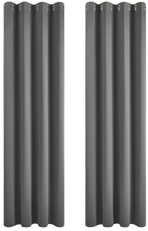 Deconovo Thermal Blackout Curtains for Living Room Energy Saving Long Curtains 90 Inch Drop Bedroom Eyelet Drapes 46 x 90 Light Grey 2 Panels