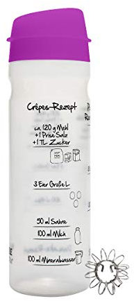 Pfannkuchen-Shaker (LILA) der praktische Küchenhelfer (875ml) fürs vereinfachte Teig machen und Portionieren Mit Rezeptaufdruck für Crêpes, Pancakes und Pfannkuchen Patentiert Made in Germany