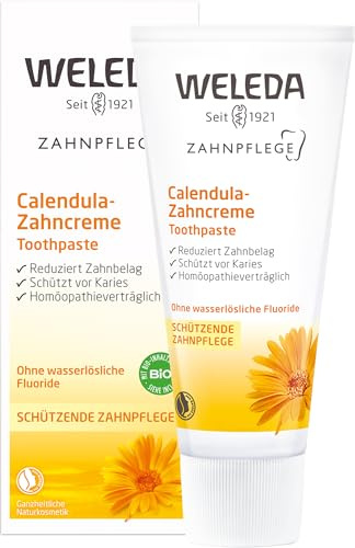 WELEDA Bio Calendula Zahnpasta - fluoridfreie Naturkosmetik Zahncreme zur natürlichen Zahnpflege. Sanfte Zahnreinigung kräftigt das Zahnfleisch, beugt Karies vor & entfernt Zahnbelag (vegan / 75ml)
