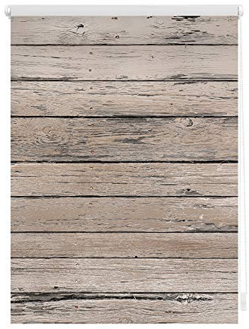 Lichtblick Klemmfix Tageslicht-Rollo mit Motiv, ohne Bohren, Blickdicht, Seitenzugrollo, Made in Germany, Bretter-Vintage Braun,120 x 150 cm (B x L)