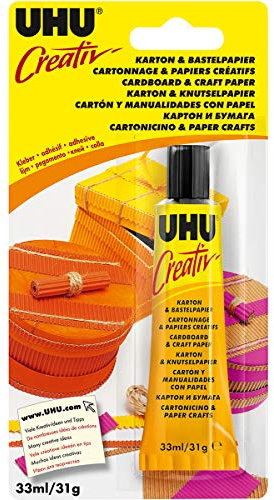 UHU 47170 colle Creativ' carton et papier de bricolage - forte à prise rapide, Transparente, Tube 33 ml