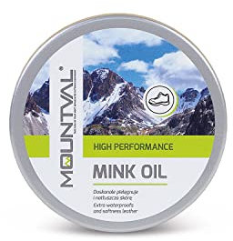 Mountval Mink Oil – Nerzöl/Lederöl & Hochwertiges Lederfett/Schuhfett – Leder Öl Pflege, Wasserdicht – Schützt Outdoor Schuhe aus Leder, Weißes Mineralöl (Erdöl) 100%, 100 ml (Transparent)