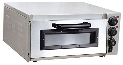 Pizzaofen elektrisch aus Edelstahl mit Pizzastein 1 Kammer 2000 Watt Steinbackofen mit Schamottstein