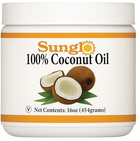 Sunglo 100% Coconut Oil for Popcorn, 16oz, Highly Refined for Neutral Flavor, Non-GMO, Zero Trans Fat, Ideal for Frying & Everyday Cooking