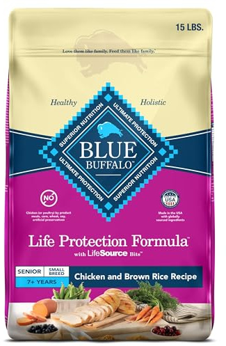 Blue Buffalo Life Protection Formula Small Breed Senior Dry Dog Food, Supports Joint Health and Immunity, Made with Natural Ingredients, Chicken & Brown Rice Recipe, 15-lb. Bag