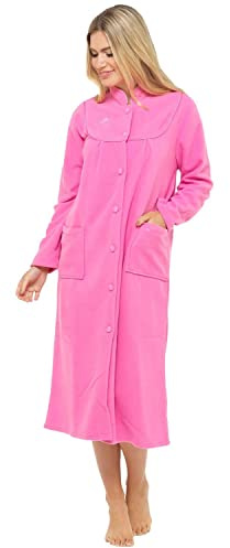 Ladies Fleece Dressing Gown Sizes UK 10 to 26 Robe wrap Button Front Pockets (22/24, Pink)