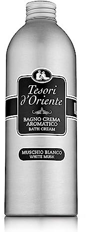 Tesori d'Oriente - Bagno Crema Muschio Bianco, Bagnoschiuma dalle Note Muschiate e Ambrate, con Oli Essenziali, Dona alla Pelle Freschezza e Benessere Prolungato, 500ml